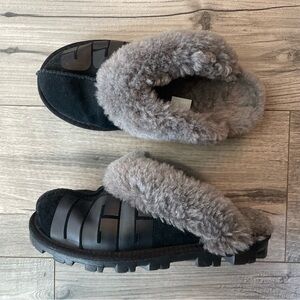UGG Coquette Sparkle Graffiti Black and Gray Slippers - Size 5 fits 6-6.5